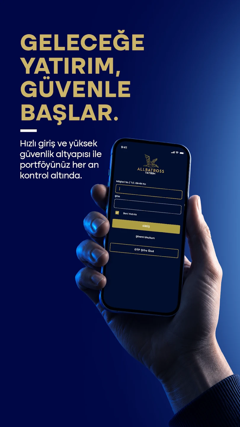 Allbatross Yatırım mobil uygulama giriş ekranı